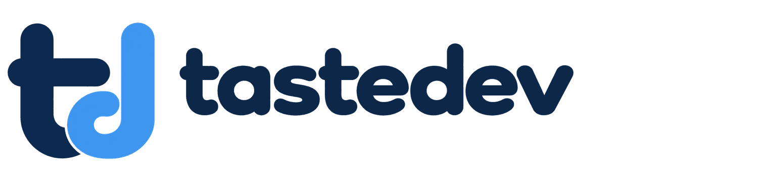 TasteDev 로고 — 네이비와 블루 톤의 td 심볼과 워드마크